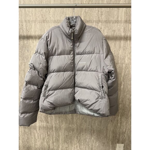 Balenciaga Gray Puffer Jacket With Chain Zipper Pull Polyester - Picture 1 of 11